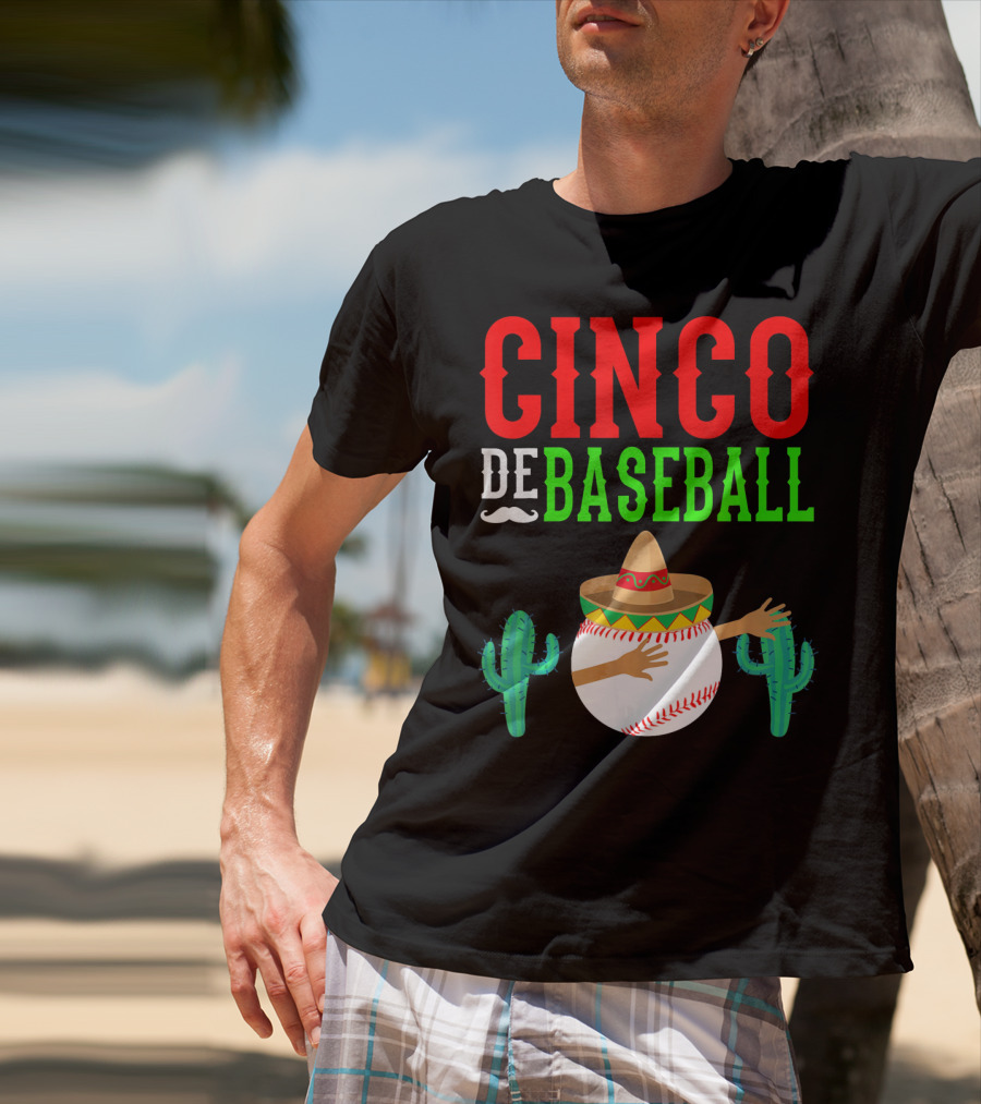 Cinco De Baseball Funny Dabbing Mex Sombrero Cactus T-Shirt