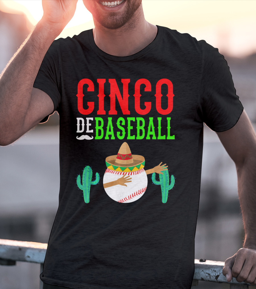 Cinco De Baseball Funny Dabbing Mex Sombrero Cactus T-Shirt
