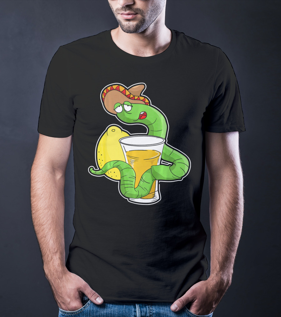 Funny Drunk Tequila Worm With Shot And Lemon Party Vibes T-Shirt