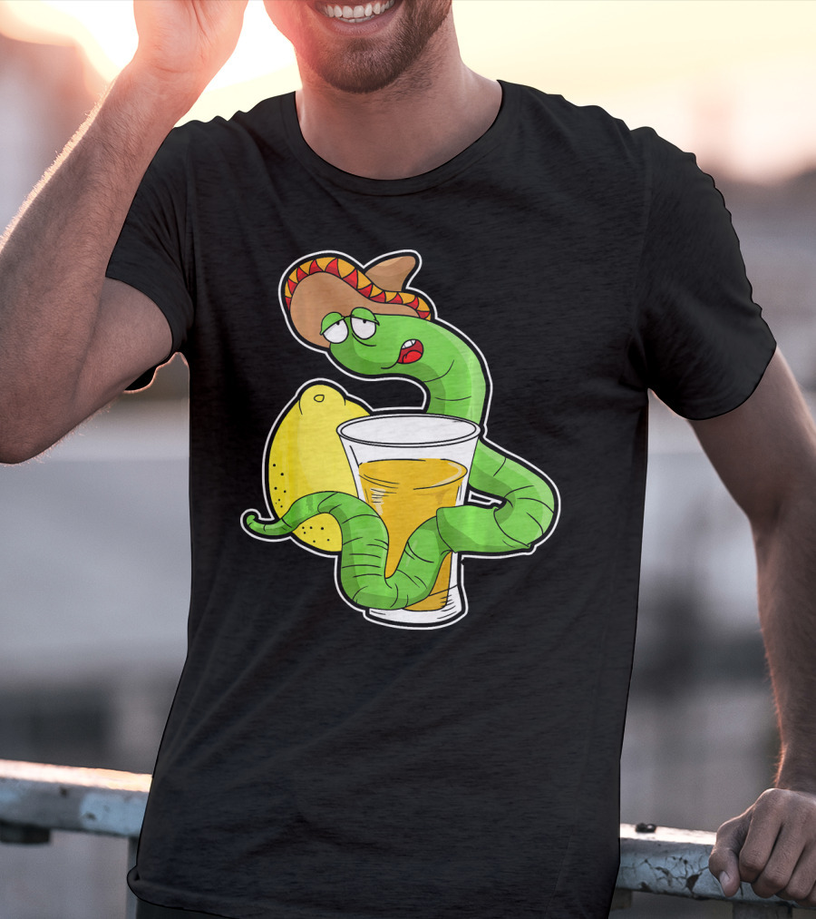 Funny Drunk Tequila Worm With Shot And Lemon Party Vibes T-Shirt