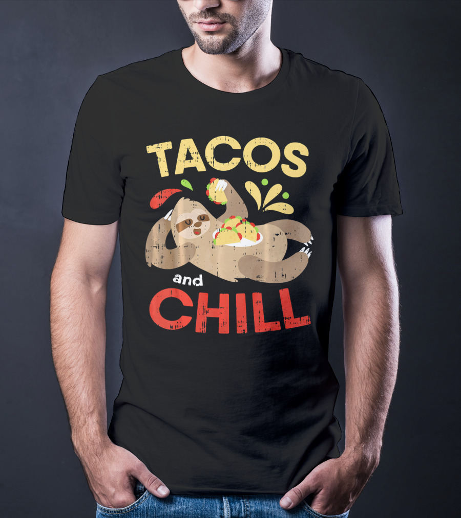 Tacos And Chill Sloth Funny Mexican Fiesta Vibes T-Shirt