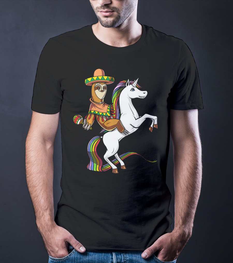 Mexican Sloth Riding Unicorn Cinco De Mayo T-Shirt