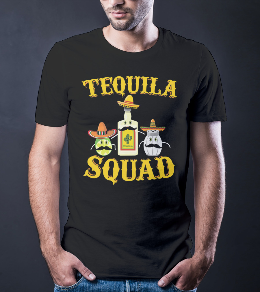 Tequila Squad Lime Salt Sombreros Bottle Fun T-Shirt