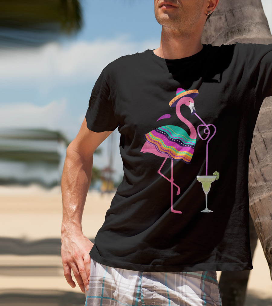Cinco De Mayo Flamingo With Margarita And Sombrero Fun T-Shirt