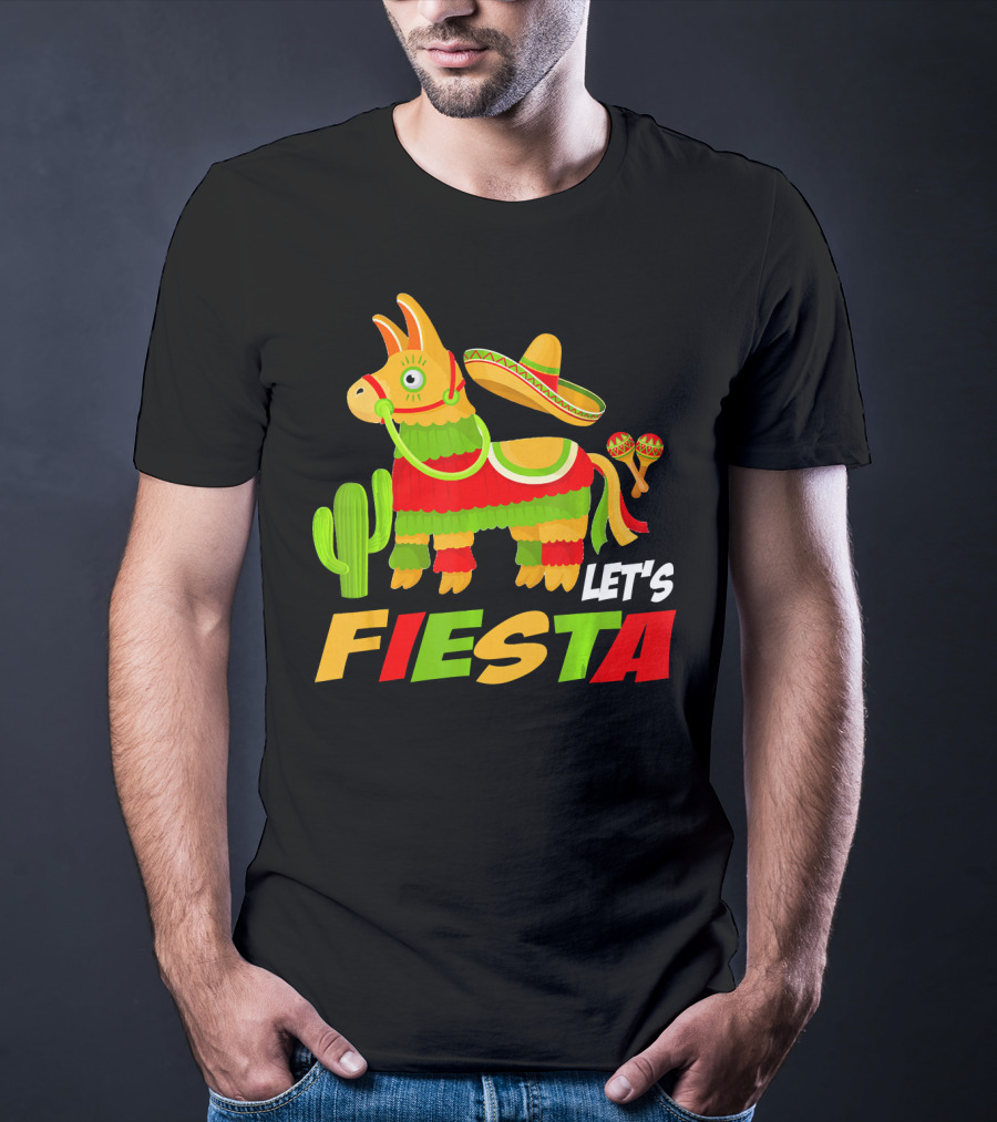 Let's Fiesta Cinco De Mayo Sombrero Piñata Cactus Maracas T-Shirt