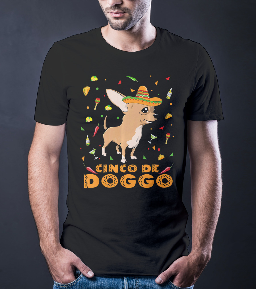 Cinco De Doggo Chihuahua Sombrero Mexican Fiesta Peppers Tequila T-Shirt