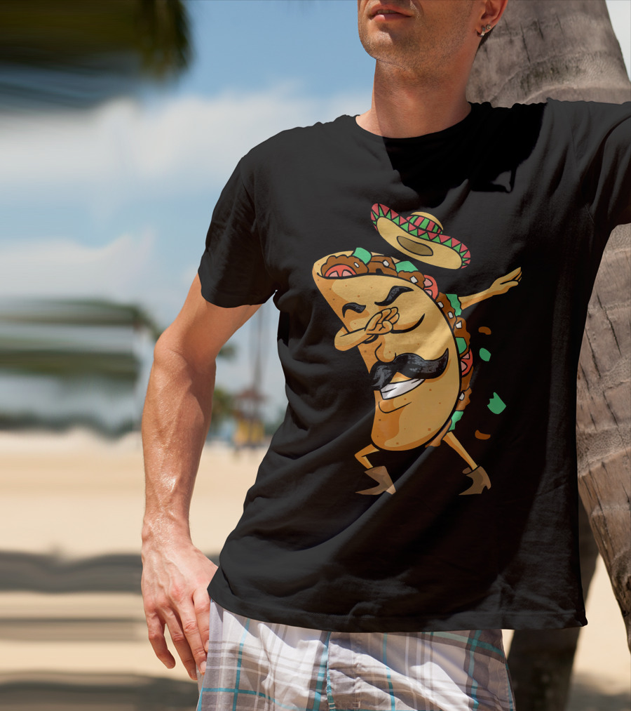 Dabbing Taco Sombrero Mustache Funny Fiesta Cinco T-Shirt