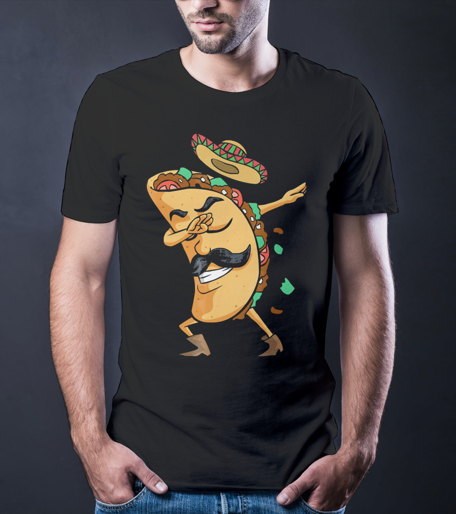 Dabbing Taco Sombrero Mustache Funny Fiesta Cinco T-Shirt