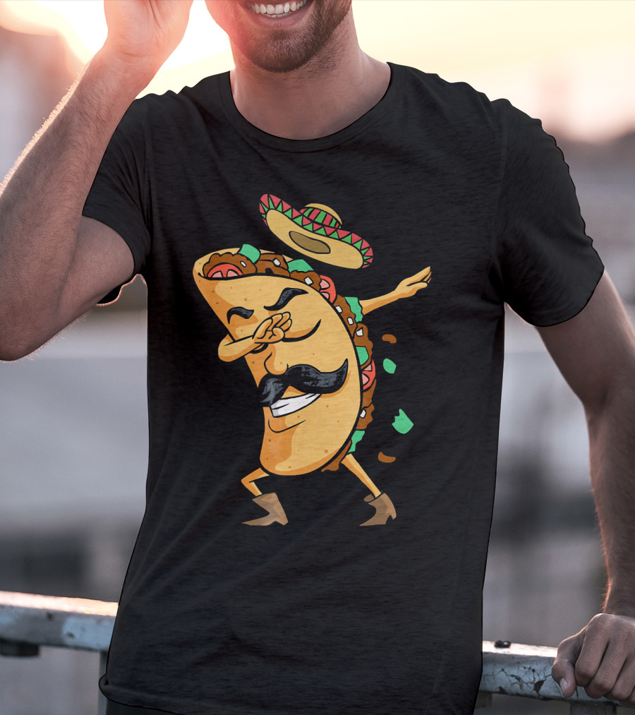 Dabbing Taco Sombrero Mustache Funny Fiesta Cinco T-Shirt