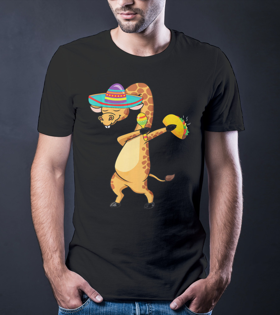 Cinco De Mayo Giraffe Dabbing With Taco And Sombrero T-Shirt