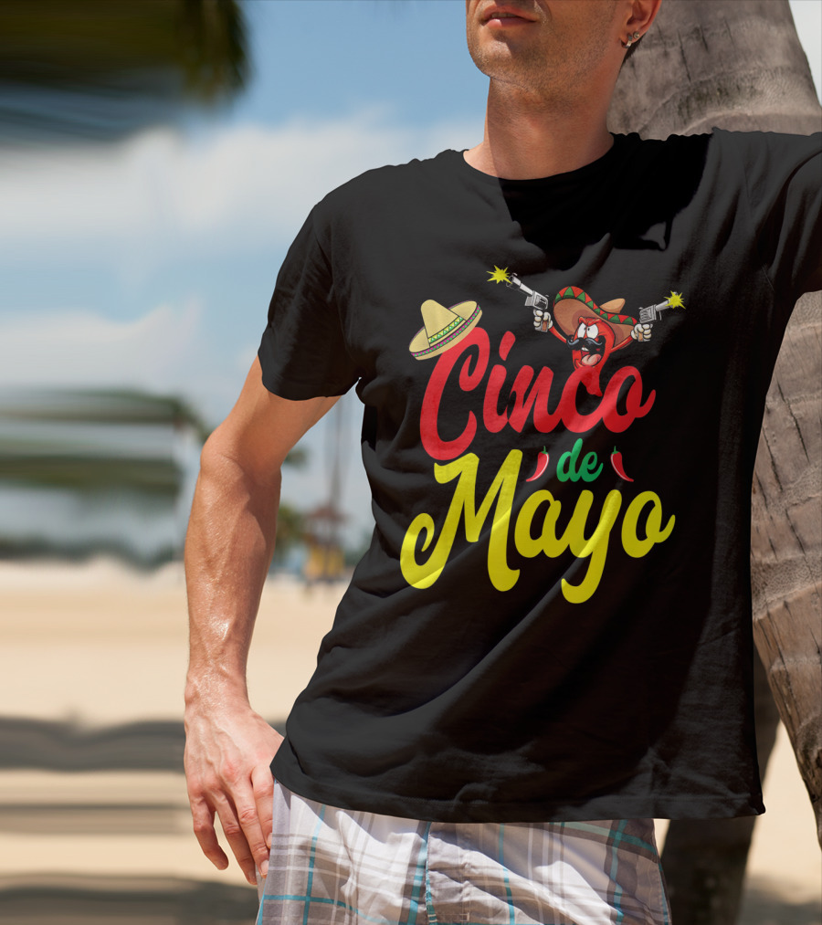 Cinco De Mayo Mexican Party Fiesta Sombrero Chili Pistols T-Shirt