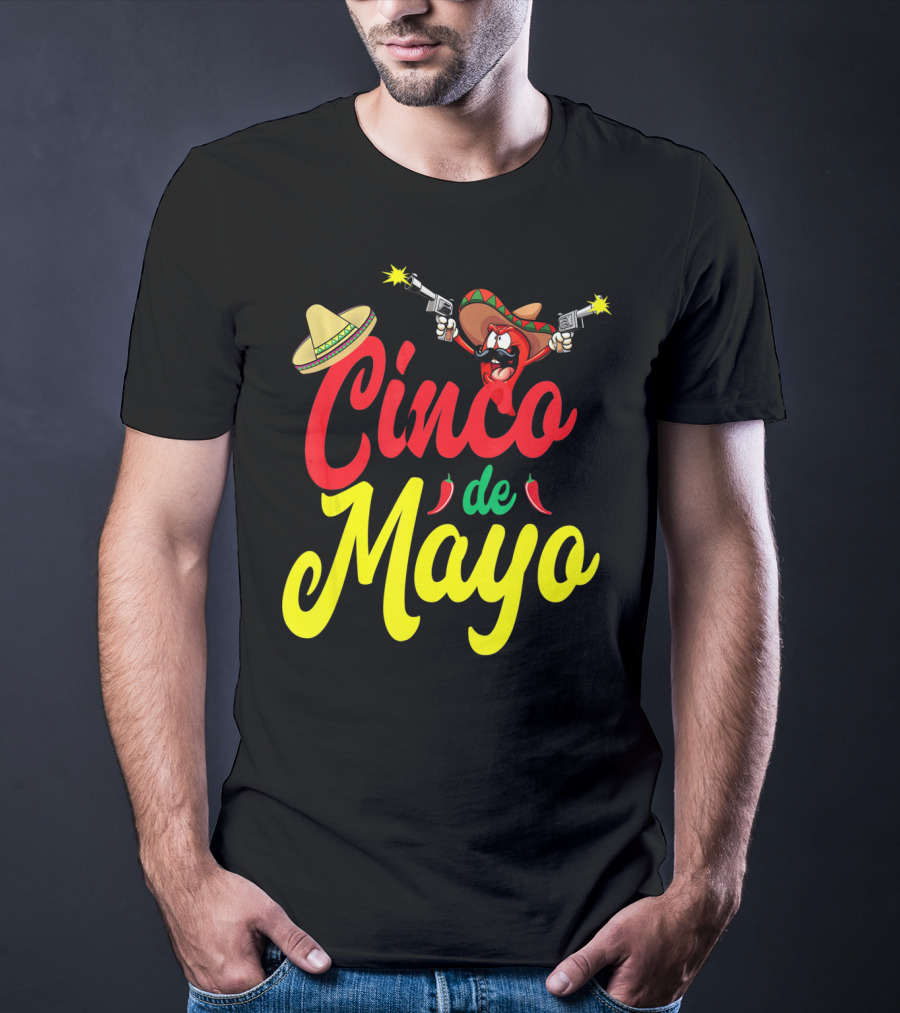 Cinco De Mayo Mexican Party Fiesta Sombrero Chili Pistols T-Shirt
