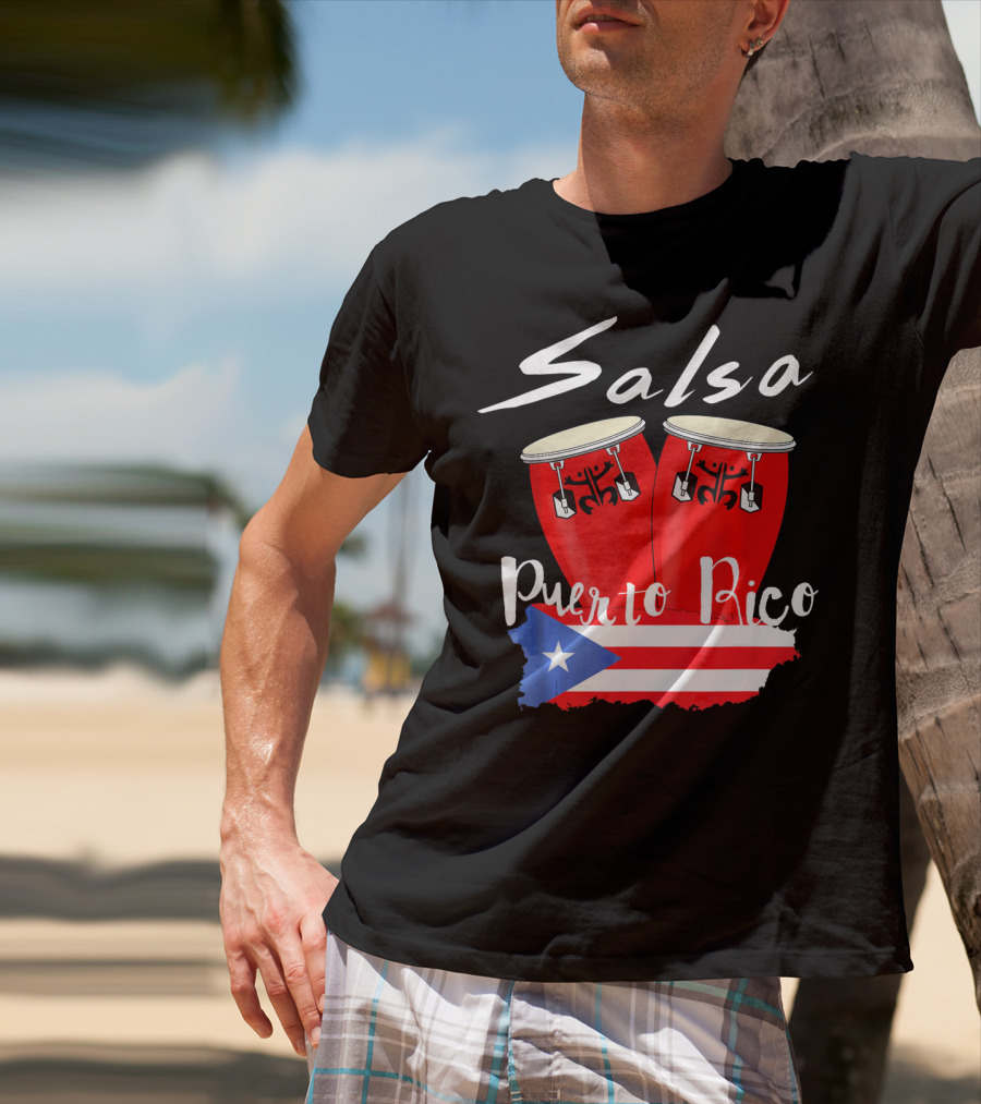 Salsa Puerto Rico Boricua Flag Bongos T-Shirt