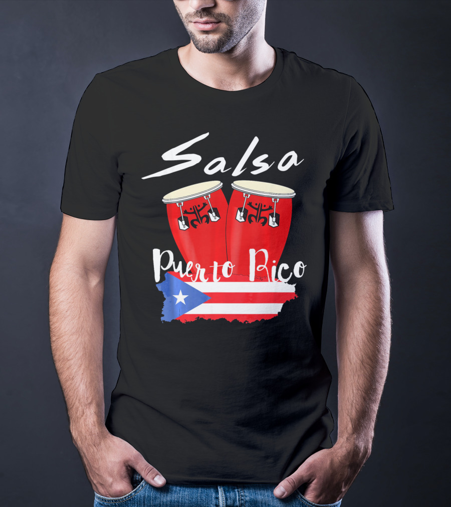 Salsa Puerto Rico Boricua Flag Bongos T-Shirt