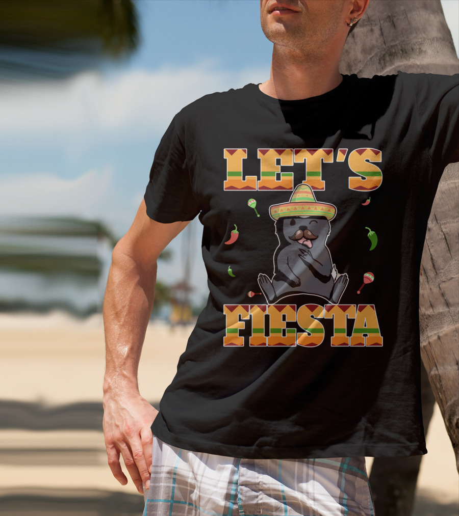 Let's Fiesta Honey Badger Sombrero Cinco De Mayo Celebration Peppers Maracas T-Shirt