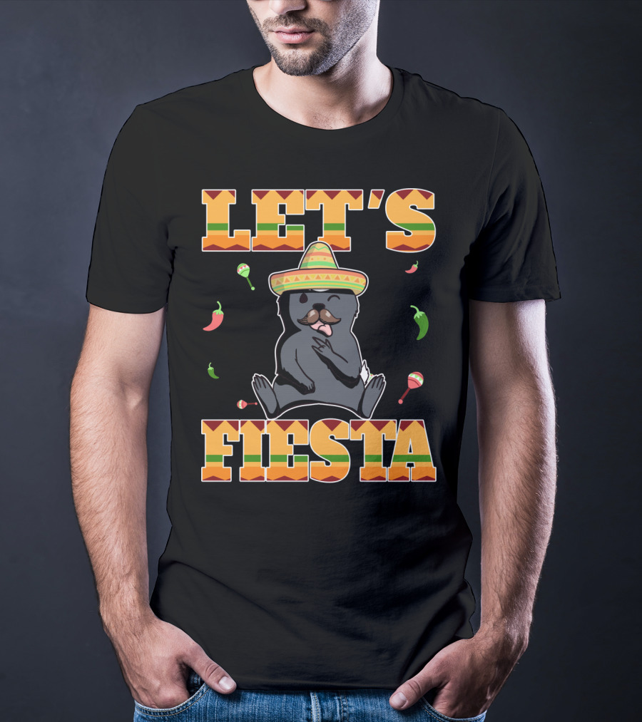 Let's Fiesta Honey Badger Sombrero Cinco De Mayo Celebration Peppers Maracas T-Shirt