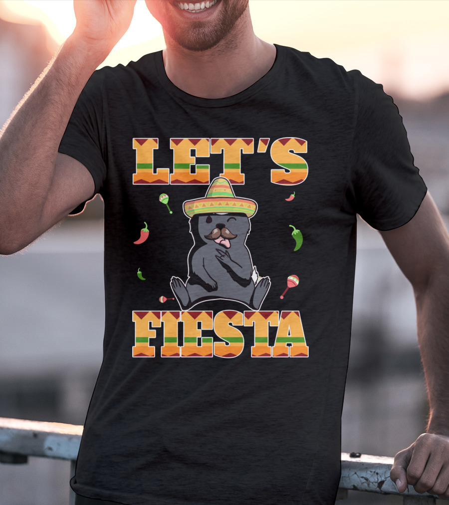 Let's Fiesta Honey Badger Sombrero Cinco De Mayo Celebration Peppers Maracas T-Shirt
