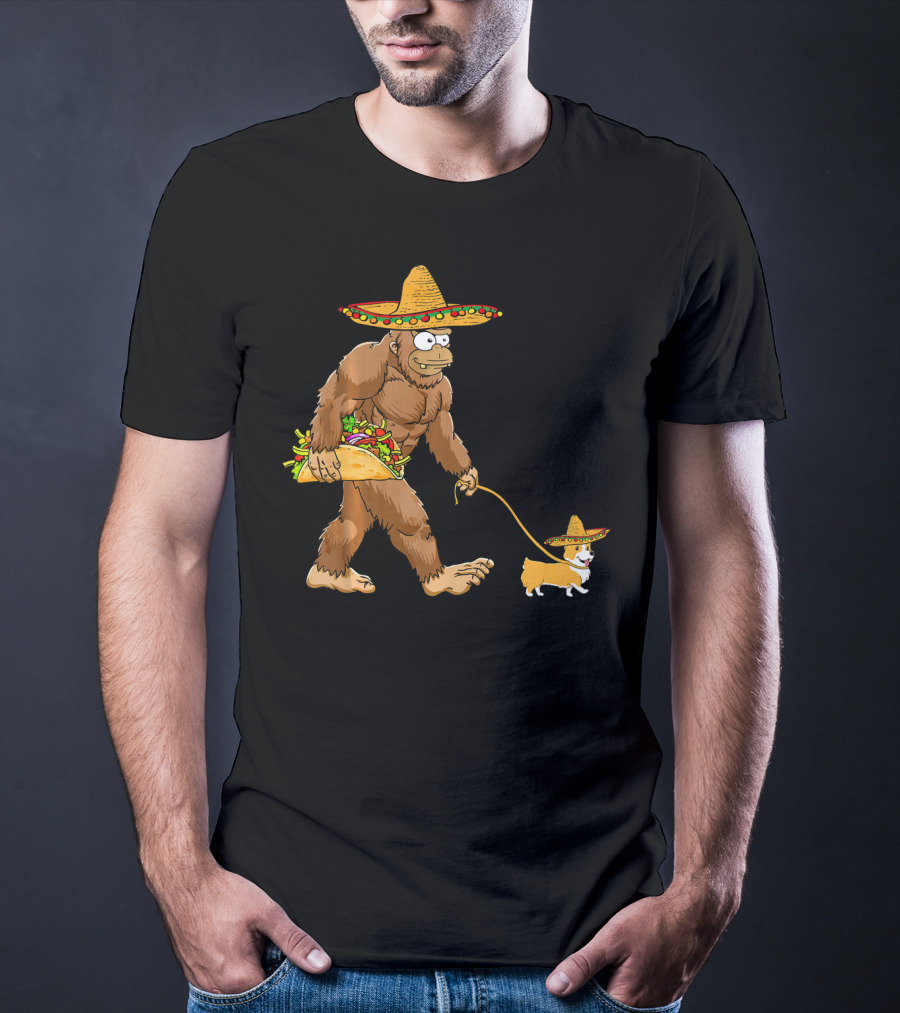 Bigfoot Sombrero Taco Corgi Dog Cinco De Mayo T-Shirt