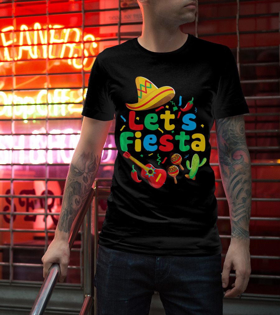 Let's Fiesta Cinco De Mayo Mexican Guitar Cactus T-Shirt