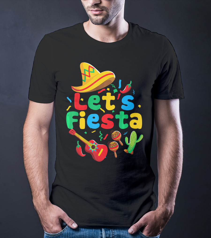 Let's Fiesta Cinco De Mayo Mexican Guitar Cactus T-Shirt