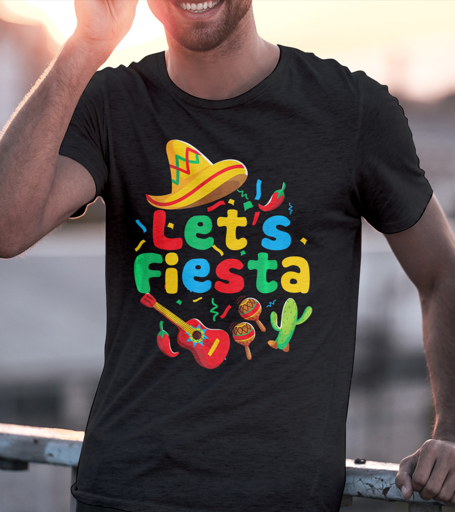Let's Fiesta Cinco De Mayo Mexican Guitar Cactus T-Shirt
