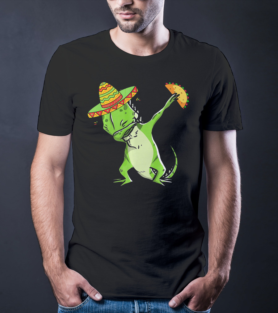 Cinco De Mayo Iguana Dabbing With Taco And Sombrero T-Shirt