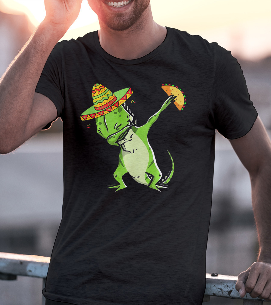 Cinco De Mayo Iguana Dabbing With Taco And Sombrero T-Shirt