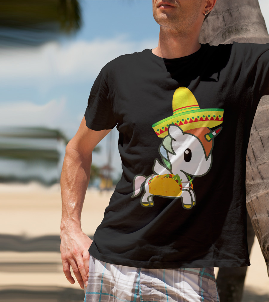 Chibi Cinco De Mayo Unicorn Wearing Sombrero Taco T-Shirt