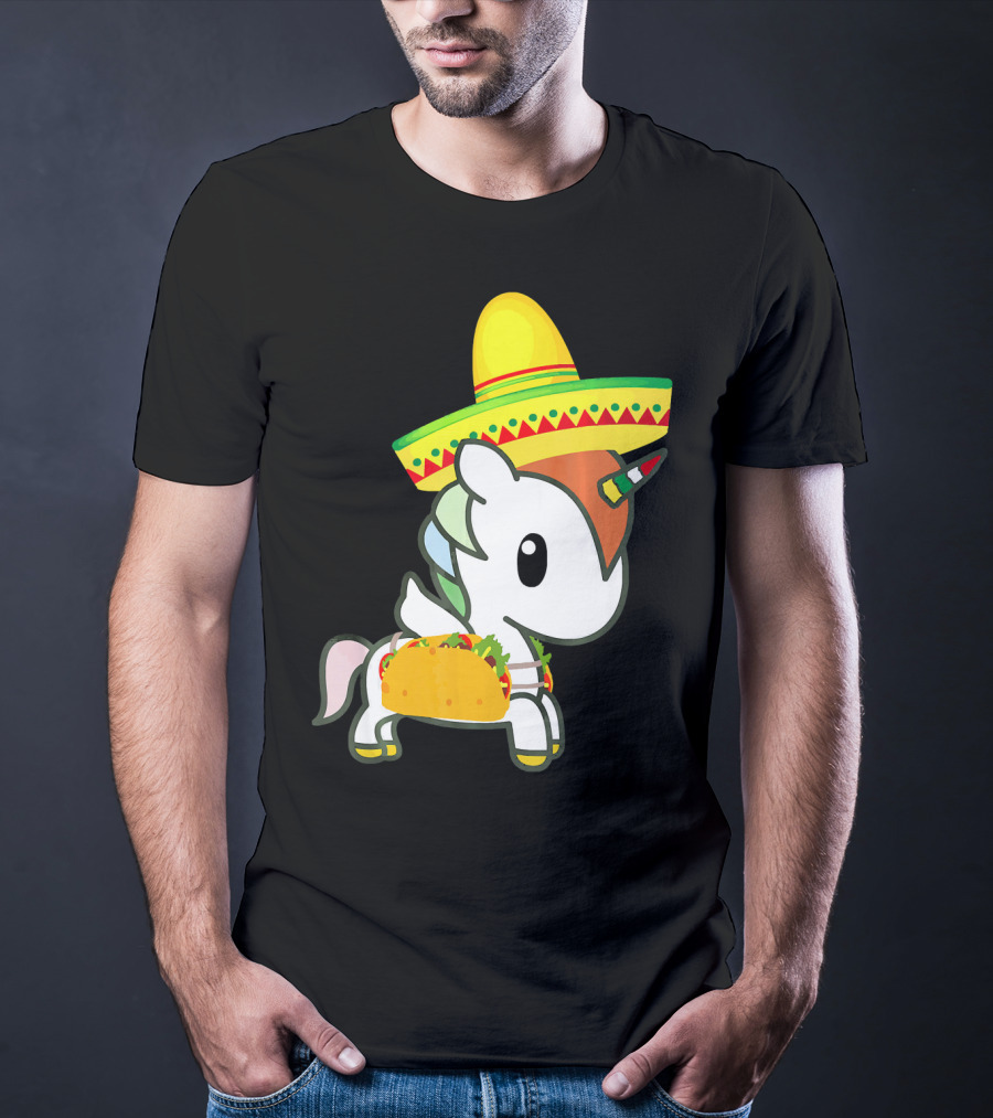 Chibi Cinco De Mayo Unicorn Wearing Sombrero Taco T-Shirt