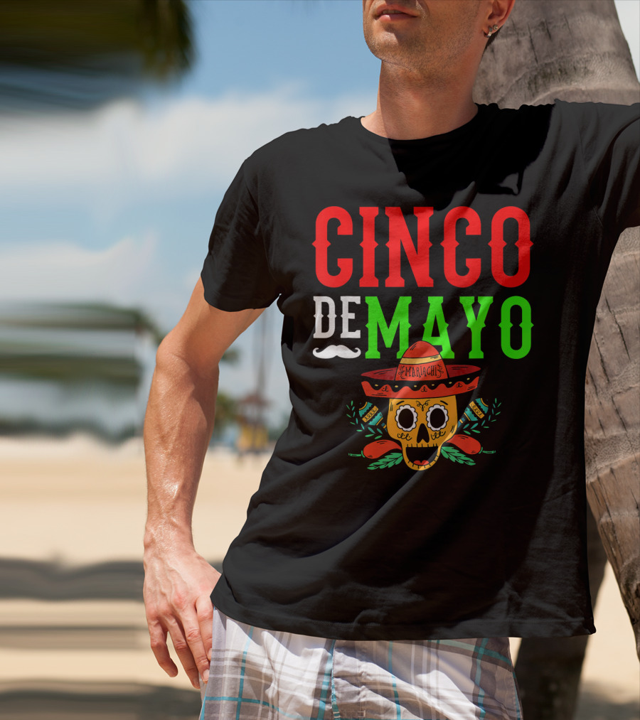 Cinco De Mayo Mariachi Skull Funny Mexic T-Shirt