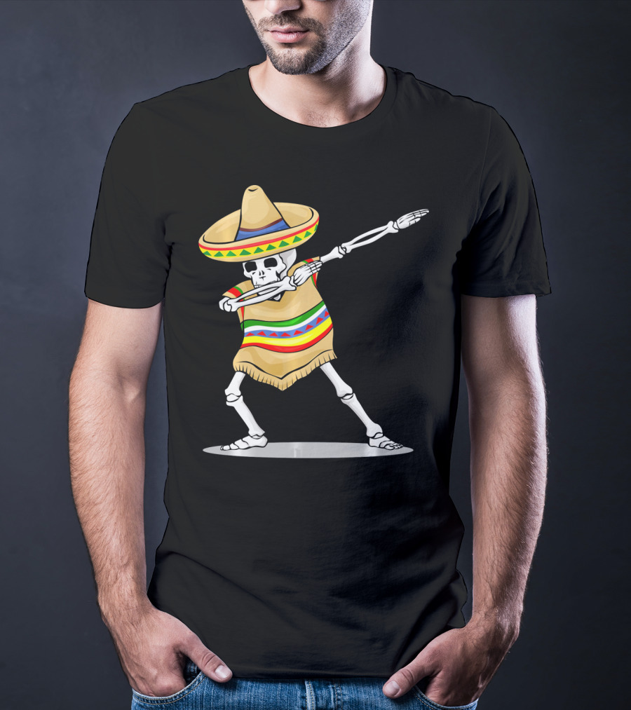 Cinco De Mayo Dabbing Skeleton Sombrero Poncho T-Shirt