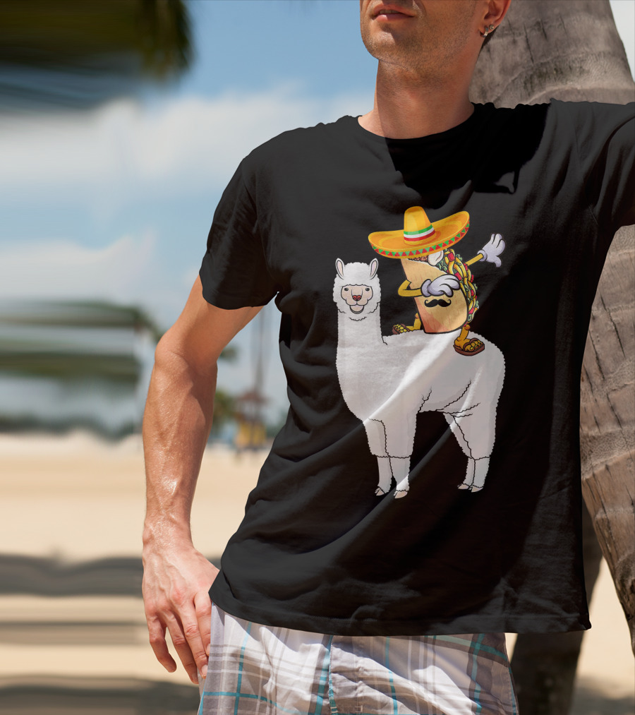 Dabbing Taco With Sombrero On Llama T-Shirt