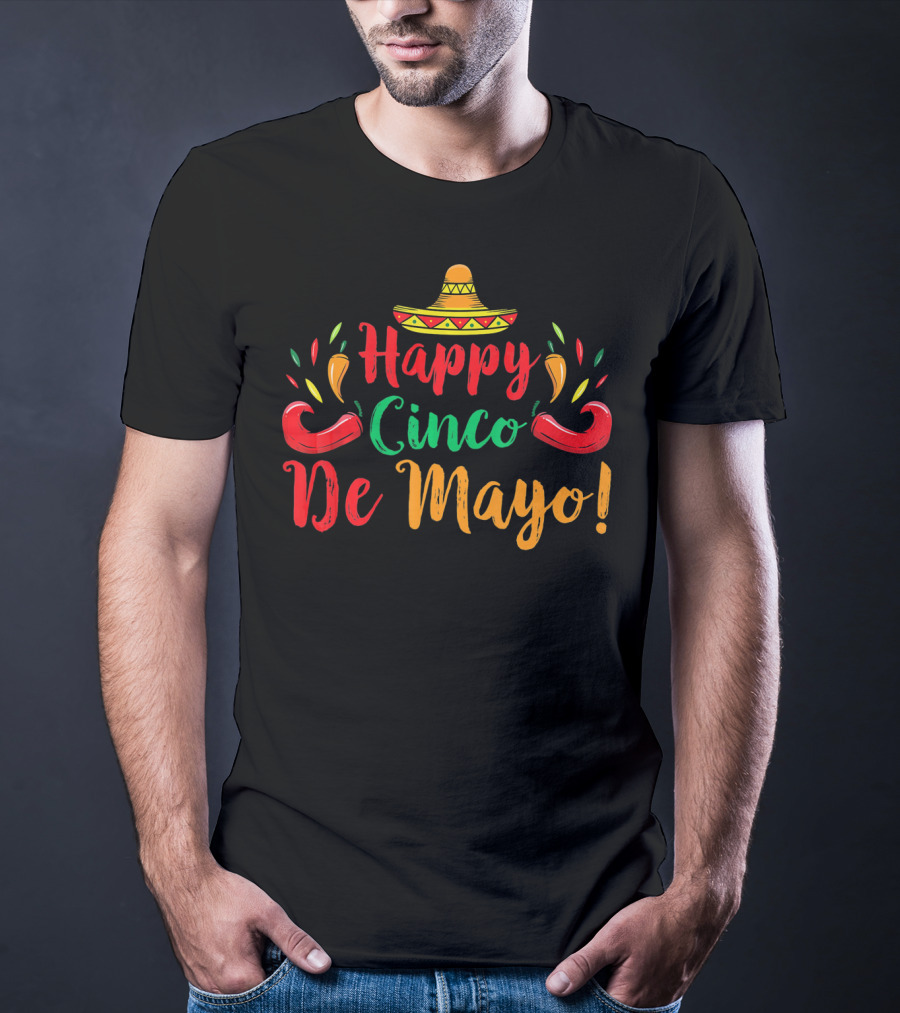 Happy Cinco De Mayo Sombrero And Peppers T-Shirt