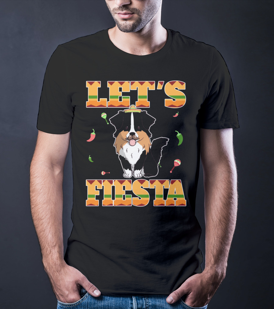 Let's Fiesta Australian Shepherd Dog Sombrero Maracas Peppers T-Shirt