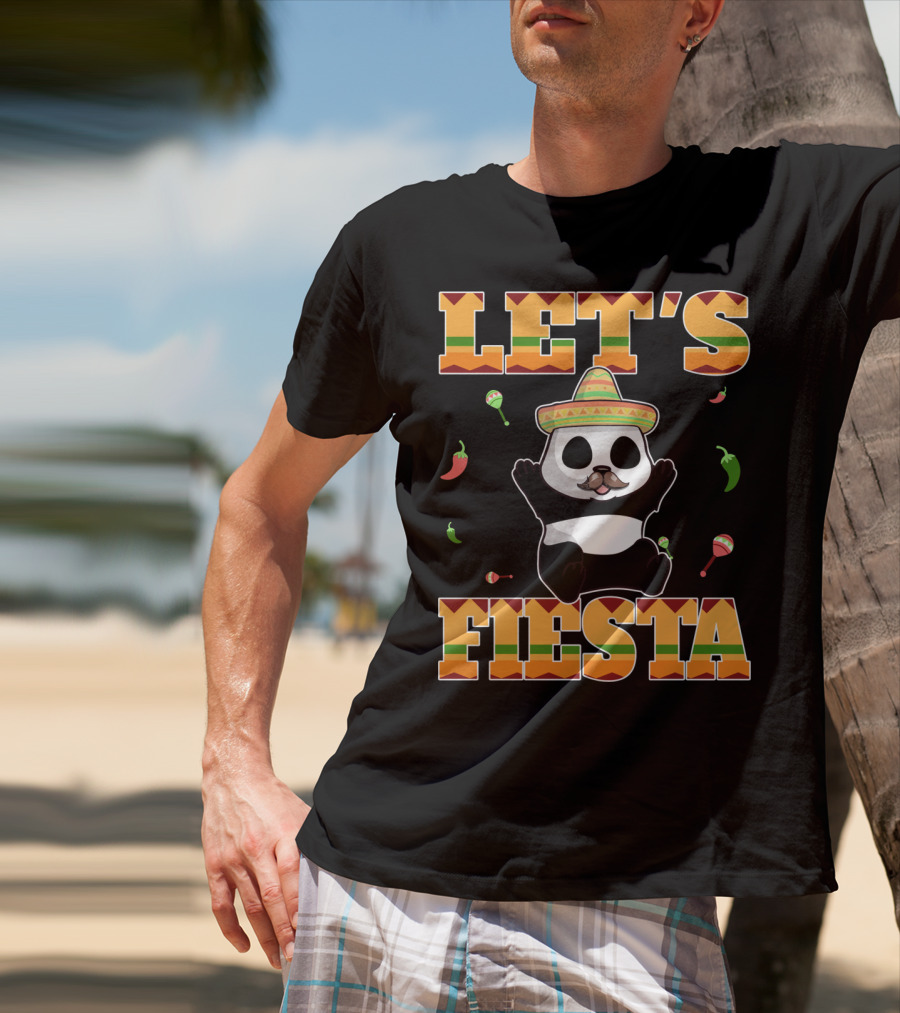 Let's Fiesta Panda Sombrero Maracas Peppers Cinco De Mayo Mexican T-Shirt