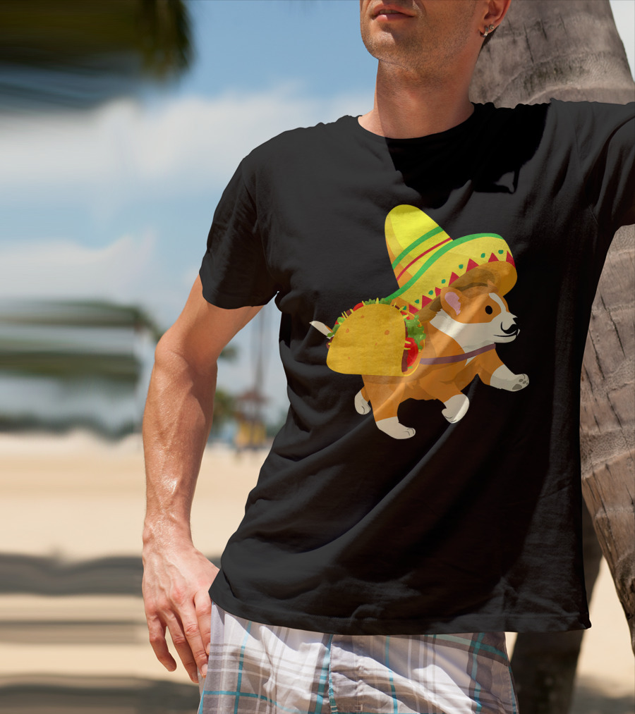 Cinco De Mayo Corgi In Sombrero And Taco Costume T-Shirt