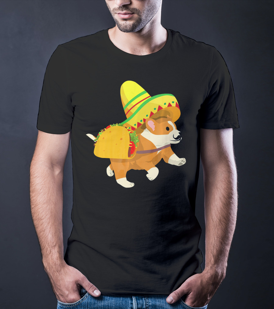 Cinco De Mayo Corgi In Sombrero And Taco Costume T-Shirt