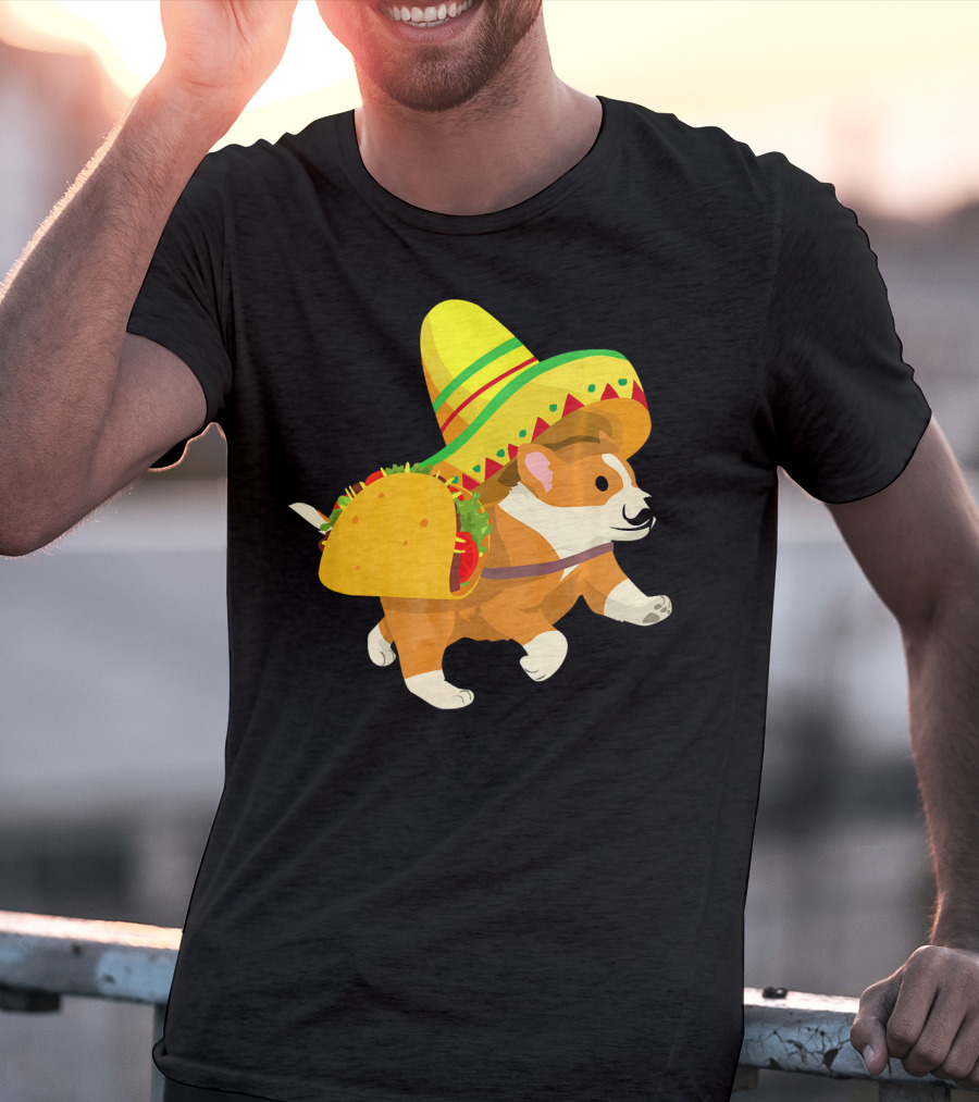 Cinco De Mayo Corgi In Sombrero And Taco Costume T-Shirt
