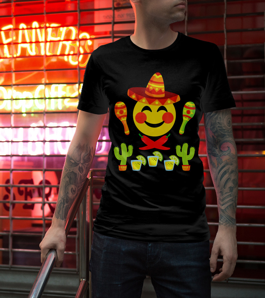 Happy Emoji Cinco De Mayo Mexican Fiesta Celebration Elements T-Shirt