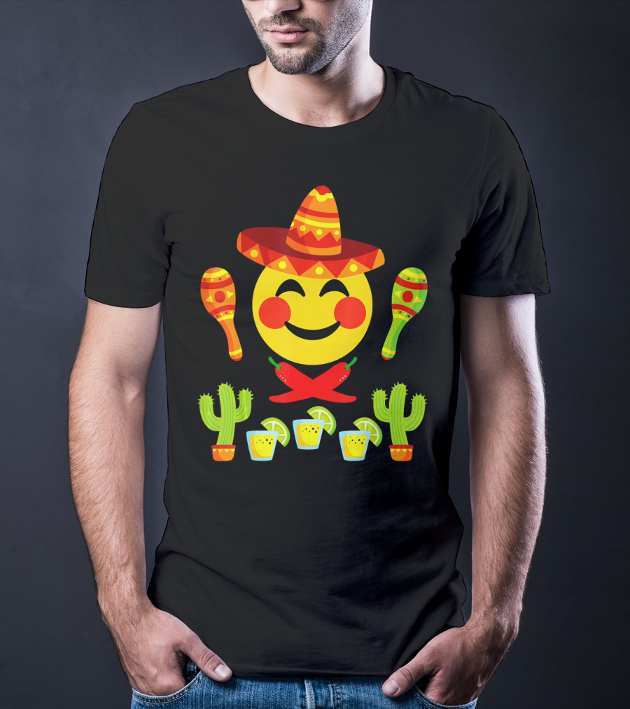 Happy Emoji Cinco De Mayo Mexican Fiesta Celebration Elements T-Shirt