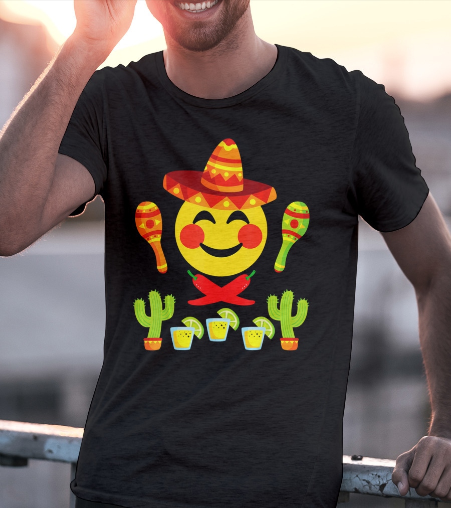 Happy Emoji Cinco De Mayo Mexican Fiesta Celebration Elements T-Shirt
