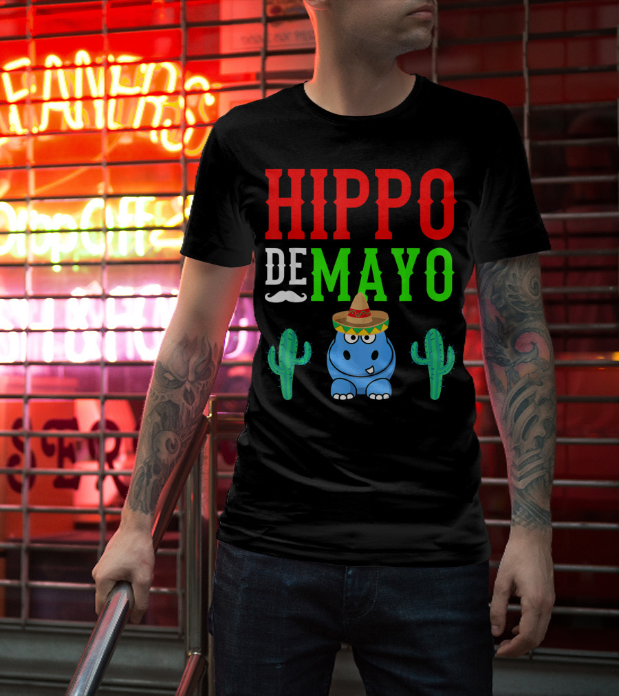 Hippo De Mayo Funny Mexico Fiesta With Sombrero Cactus T-Shirt