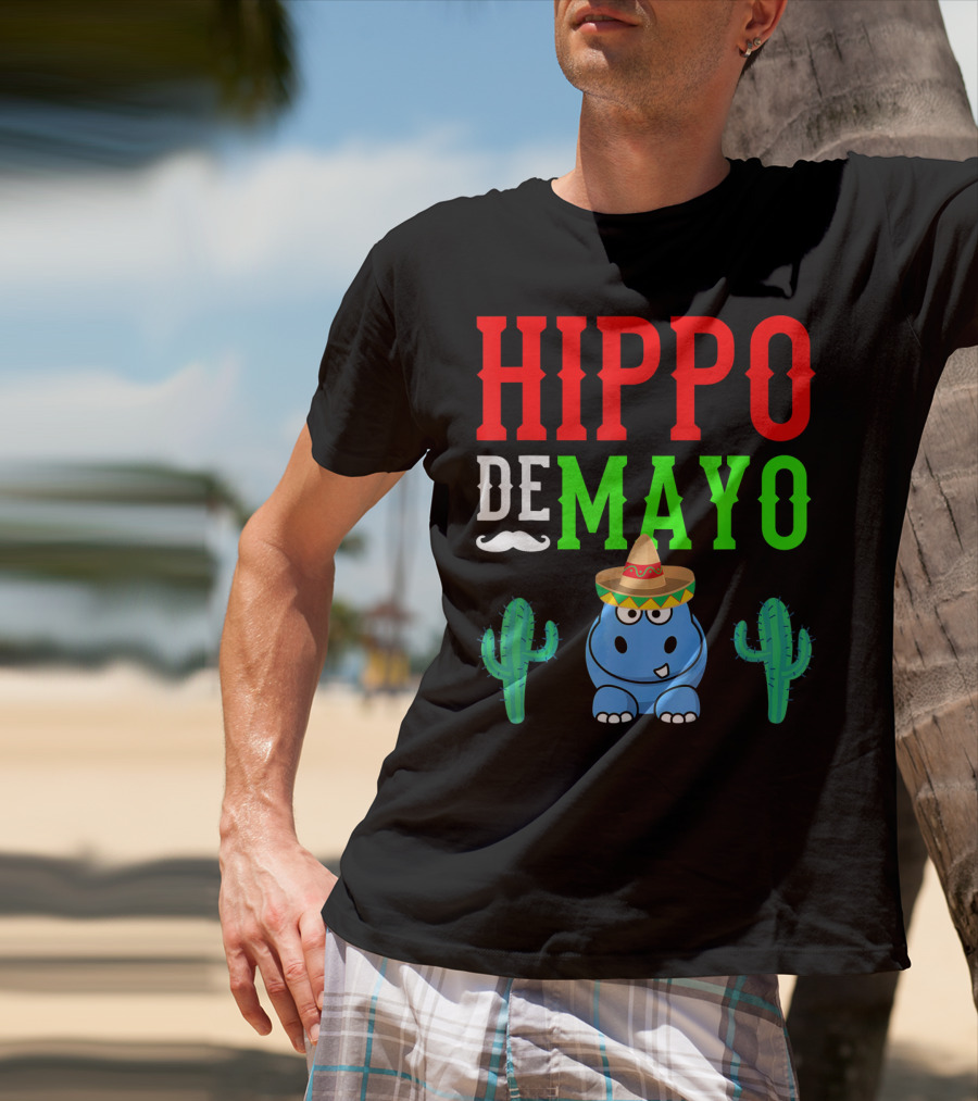 Hippo De Mayo Funny Mexico Fiesta With Sombrero Cactus T-Shirt