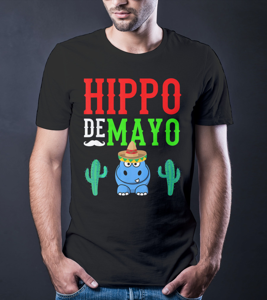 Hippo De Mayo Funny Mexico Fiesta With Sombrero Cactus T-Shirt