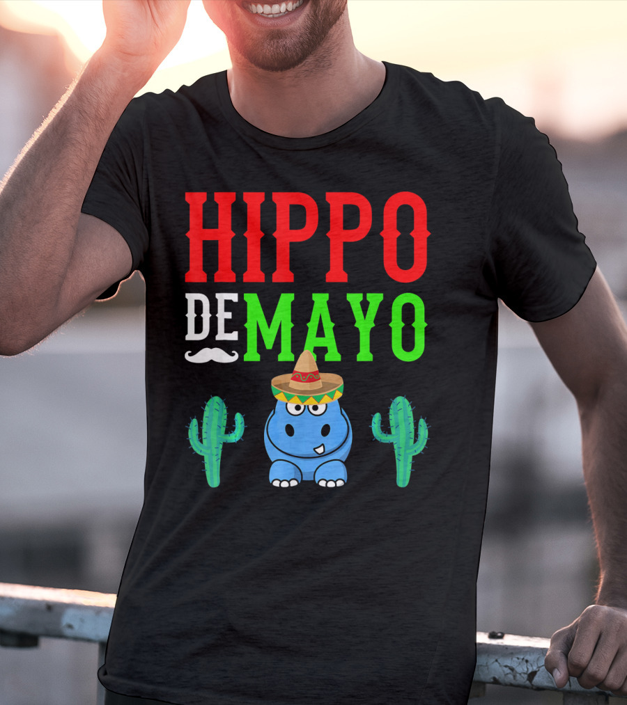 Hippo De Mayo Funny Mexico Fiesta With Sombrero Cactus T-Shirt