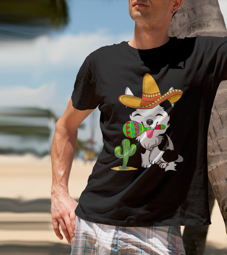 Cute Husky Dog With Sombrero And Maracas Cinco De Mayo 5th Of May T-Shirt