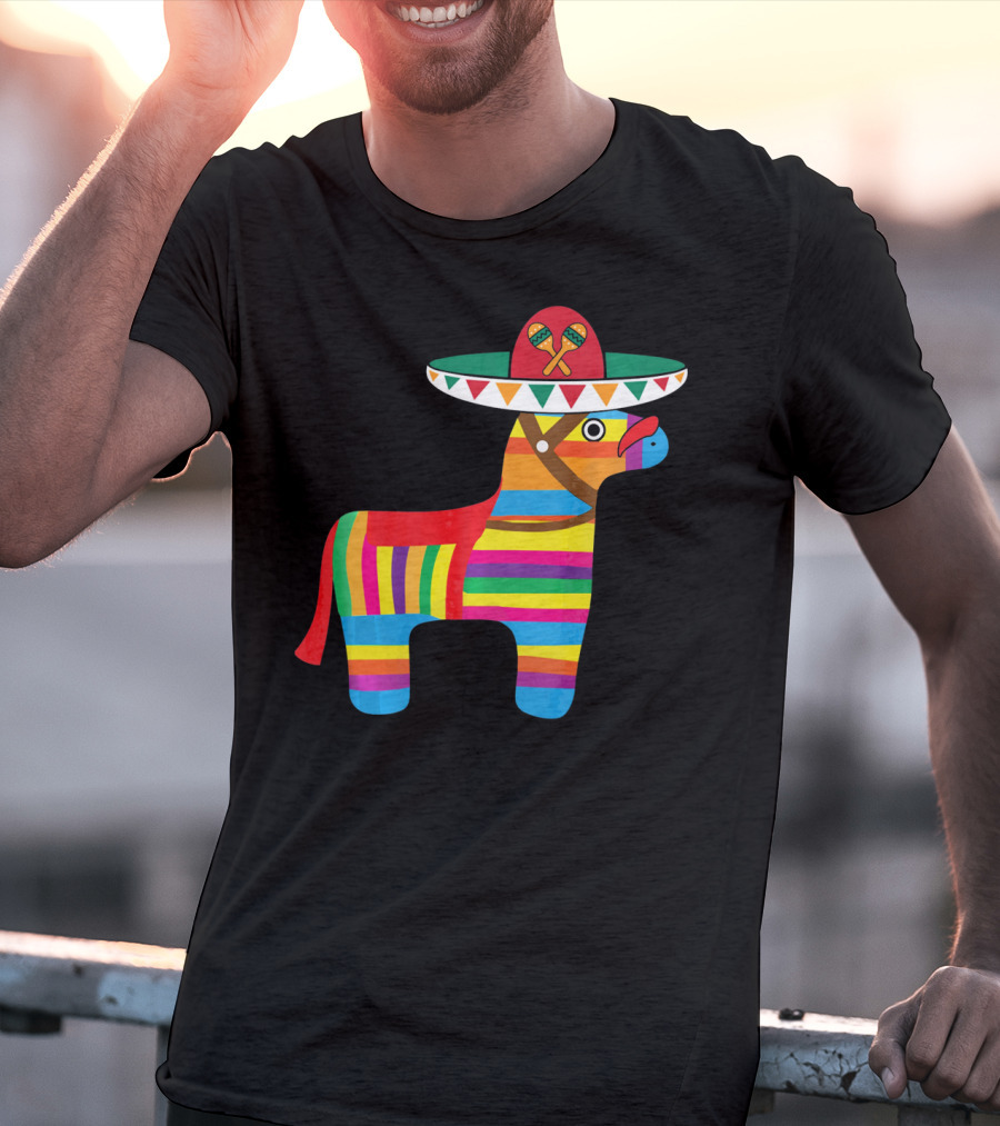 Pinata With Sombrero Mustache Cinco De Mayo Fiesta T-Shirt
