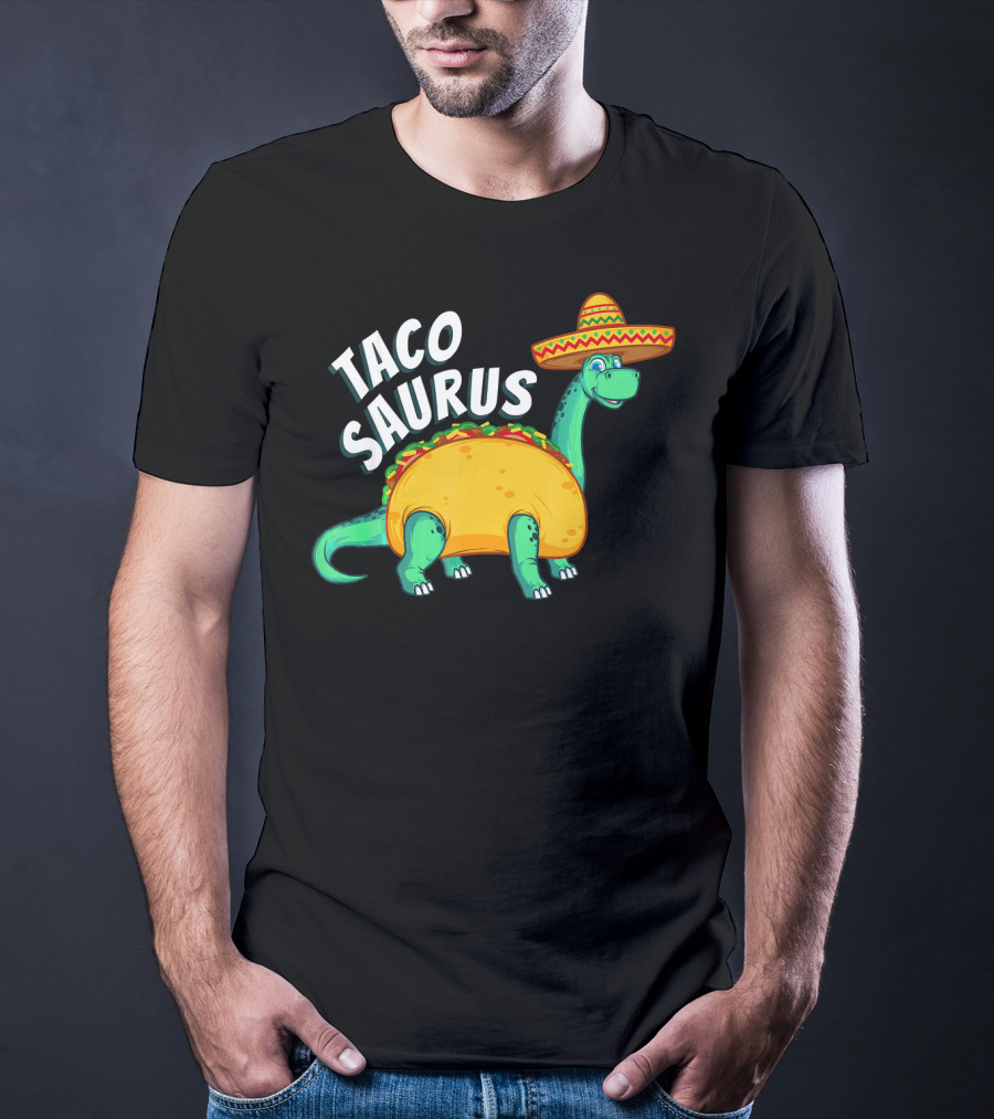 Tacosaurus Dinosaur Wearing Sombrero With Taco Body T-Shirt