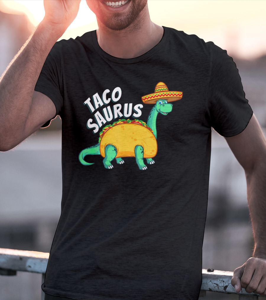 Tacosaurus Dinosaur Wearing Sombrero With Taco Body T-Shirt