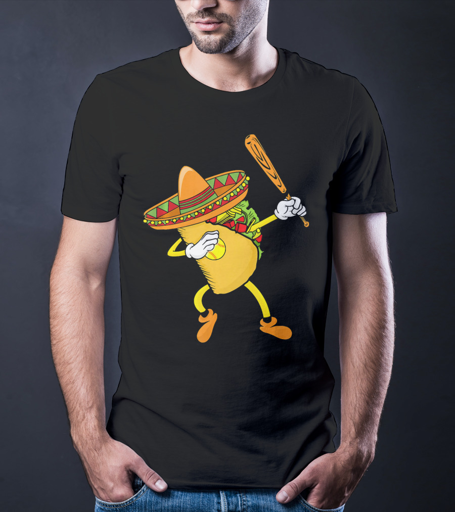 Cinco De Mayo Dabbing Taco Softball Bat Sombrero T-Shirt